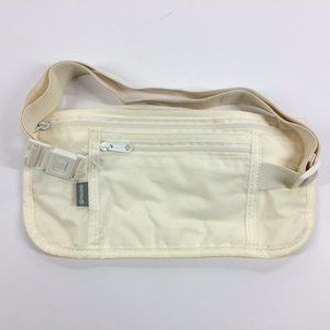 Tracker, White Flat Travel Fanny Pack Money Protector Belt Clip - Adjustable